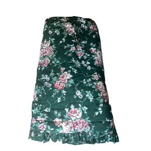 Vtg Cannon twin quilted floral comforter cottagecore pink cabbage roses green